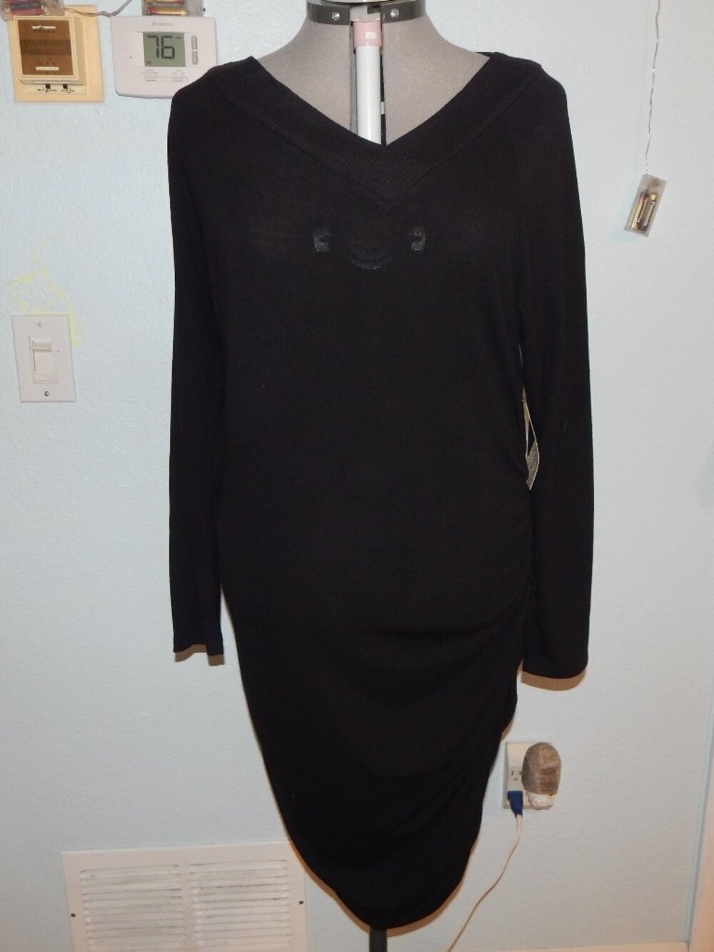 Derek Heart Plus Size 2X Black Dress Ruched Long Sleeve Boho Stretch NEW NWT
